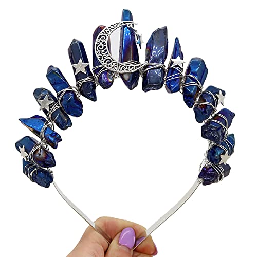 Natürliche Kristall Stein Mond Haar Hoop Göttin Krone Vintage Persönlichkeit Rohquarz Handgemachte Tiara von CAMDOM