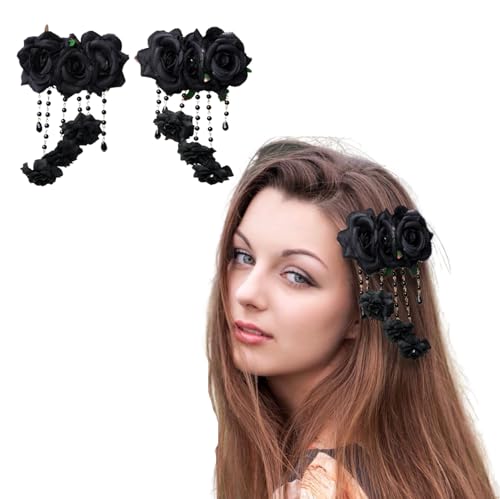 Viktorianische Haarspange mit Rosen-Anhänger, Gothic-Stil, mit Perlen, Blumen-Anhänger für Damen, Partys von CAMDOM