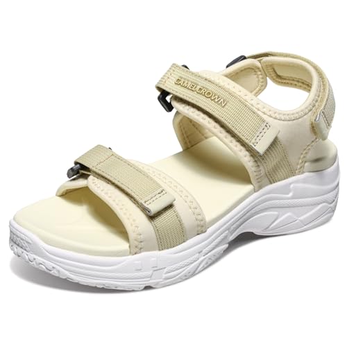 CAMEL CROWN Damen Athletic Sandalen Bequeme Outdoor Walking Wasserdicht Leichte Mädchen Plateau Schuhe Open Toe Arch Support, Beige, 41 EU von CAMEL CROWN