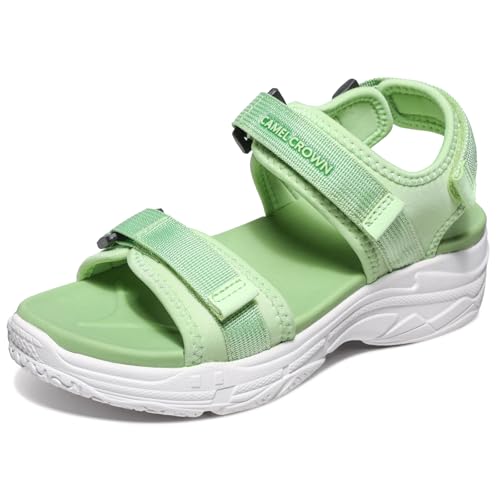 CAMEL CROWN Damen Athletic Sandalen Bequeme Outdoor Walking Wasserdicht Leichte Mädchen Plateau Schuhe Open Toe Arch Support, Grün , 41 EU von CAMEL CROWN