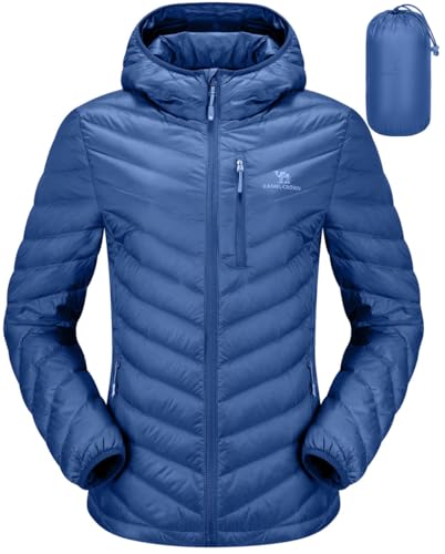 CAMEL CROWN Damen Daunenjacken Leichte Pufferjacken Packbar Gesteppter Wintermantel Kapuze Oberbekleidung Mit Brusttasche, Blau, XXX-Large von CAMEL CROWN