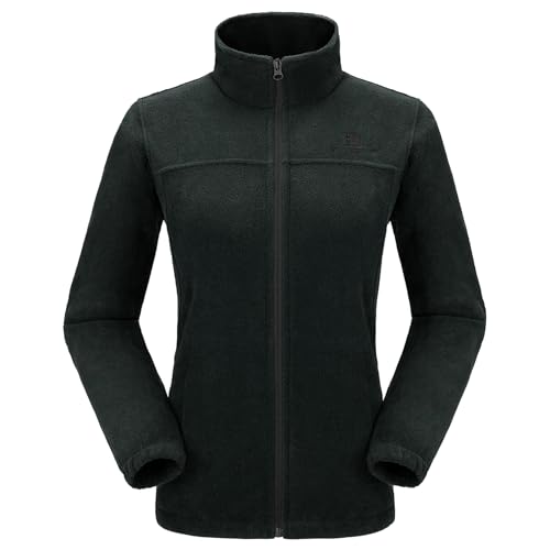 CAMEL CROWN Damen Full Zip Fleece-Jacken mit Taschen Soft-Polar-Fleece-Mantel-Jacken-Strickjacke für Frühjahr im Freien X-Large Schwarz-2 von CAMEL CROWN