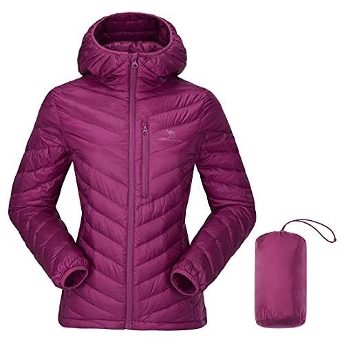 CAMEL CROWN Damen Kapuzen Daunenjacken Gesteppt Leicht Puffer Coat Packbare Jacke Oberbekleidung Mit Brusttasche, Violett, Medium von CAMEL CROWN