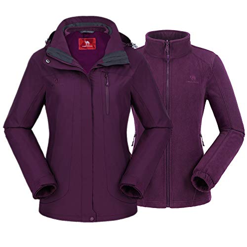 CAMEL CROWN Damen Skijacke Wasserdicht 3 in 1 Winterjacke Winddicht Warm Fleece Kapuze Snowboard Berg Schneemantel, deep purple, Medium von CAMEL CROWN