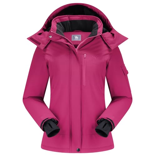 CAMEL CROWN Damen Skijacke Wasserdicht Warm Mantel Winter Fleece Schneemantel Kapuzen Snowboardjacke, Violett, Medium von CAMEL CROWN