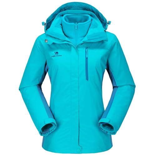 CAMEL CROWN Damen wasserdichte Skijacke 3 in 1 Wintermantel Windbreaker Snowboardjacken für Regen Schnee Outdoor Wandern, Blau, M von CAMEL CROWN
