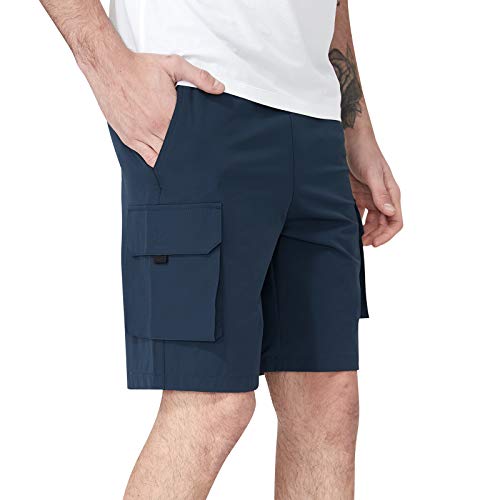 CAMEL CROWN Herren Cargo-Shorts Elastischer Bund Kordelzug Lockere Passform Leichte Casual Arbeitsshorts mit Taschen - Blau - 3X-Groß von CAMEL CROWN