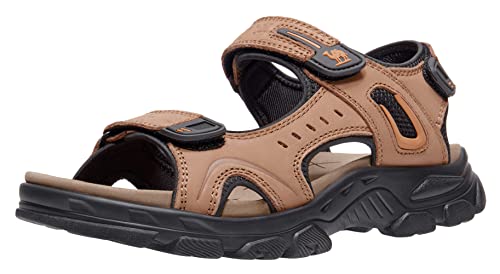 CAMEL CROWN Herren Leder Sandalen Wandern Outdoor Wasser Strand Sport Herren Sandalen für den Sommer mit offenen Zehen verstellbare Träger, CAMEL, 41.5 EU von CAMEL CROWN