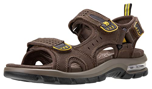 CAMEL CROWN Herren Leder Sandalen für Wandern Walking Strand Treads Wasser Athletic Outdoor mit Premium Luftkissen | Wasserdicht, Dunkles Ertrinken-0157, 44.5 EU von CAMEL CROWN