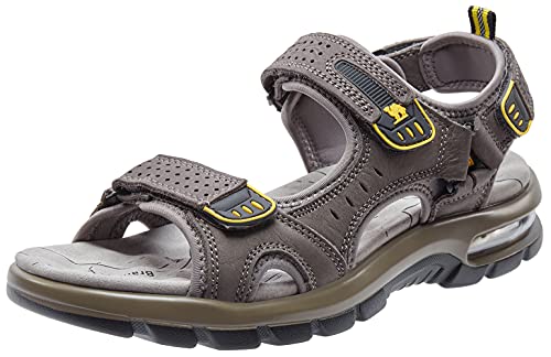 CAMEL CROWN Herren-Sandalen aus Leder zum Wandern, Spazierengehen, Strand, Wassersport, Outdoor, mit Premium-Luftkissen, wasserdicht, Grau-0157, 43 EU von CAMEL CROWN