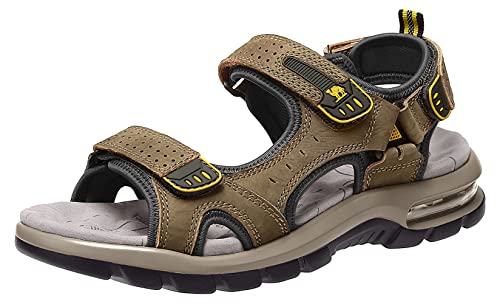 CAMEL CROWN Herren Leder Sandalen für Wandern Walking Strand Treads Wasser Athletic Outdoor mit Premium Luftkissen | Wasserdicht, Light Coffee-0157, 43 EU von CAMEL CROWN