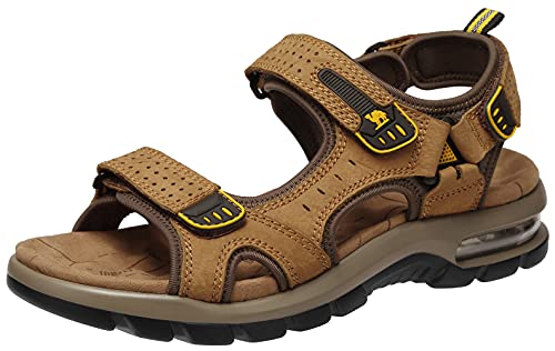 CAMEL CROWN Herren-Sandalen aus Leder zum Wandern, Spazierengehen, Strand, Wassersport, Outdoor, mit Premium-Luftkissen, wasserdicht, Camel-0157, 41.5 EU von CAMEL CROWN