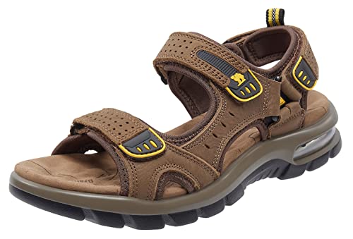 CAMEL CROWN Herren-Sandalen aus Leder zum Wandern, Spazierengehen, Strand, Wassersport, Outdoor, mit Premium-Luftkissen, wasserdicht, Coffee-0157, 43 EU von CAMEL CROWN