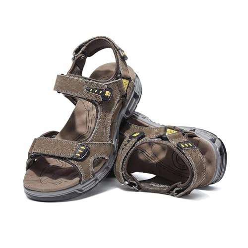 CAMEL CROWN Herren Sandalen Echtes Leder Sport Offene Zehen Sandalen Casual Elastische Outdoor Hausschuhe für Wasser, Wandern, Sport, Strand, Schwimmen, Reisen, Kaffee, 41.5 EU von CAMEL CROWN