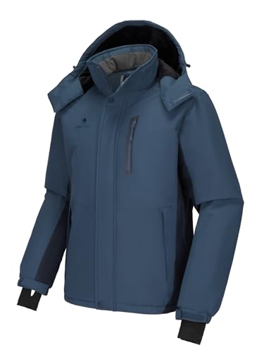 CAMEL CROWN Herren Ski Schneejacke Wasserdicht Winter Schneemantel Winddicht Warm Fleece Futter Kapuzen Parka Regenjacke, Dunkelblau, XXX-Large von CAMEL CROWN