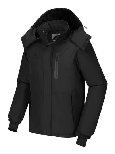 CAMEL CROWN Herren Ski Schneejacke Wasserdicht Winter Schneemantel Winddicht Warm Fleece Futter Kapuzen Parka Regenjacke, Pure Black, Medium von CAMEL CROWN