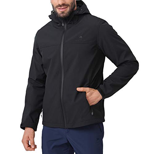 CAMEL CROWN Softshell-Jacke Herren mit Kapuze Fleece gefüttert Outdoor Jacken Winddicht Wasserdicht für Wandern Freizeit Arbeit - Schwarz - Mittel von CAMEL CROWN