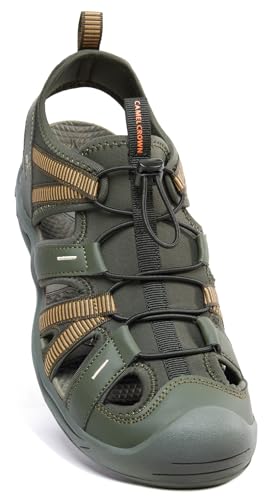 CAMEL CROWN Wasserdichte Wandersandalen für Herren, geschlossene Zehen, Wassersandalen, athletische Sport-Sandalen, Sommersandalen, Strandsandalen für Outdoor, Grün (Forest Green), 46.5 EU von CAMEL CROWN