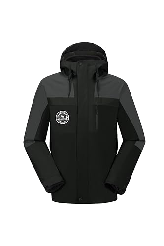 CAMELSPORTS Herren Mountain Skijacke 3 in 1 Wasserdicht Winterjacke Warme Schneejacke Kapuze Regenmantel Winddicht Wintermantel, Schwarz-632, XXL von CAMELSPORTS