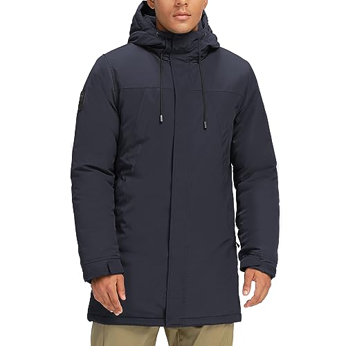 CAMELSPORTS Herren Wintermäntel Lange Warme Jacke mit Kapuze Lässig Gesteppt Puffer Parka Winddichte Jacken, New-Navy, Large von CAMELSPORTS