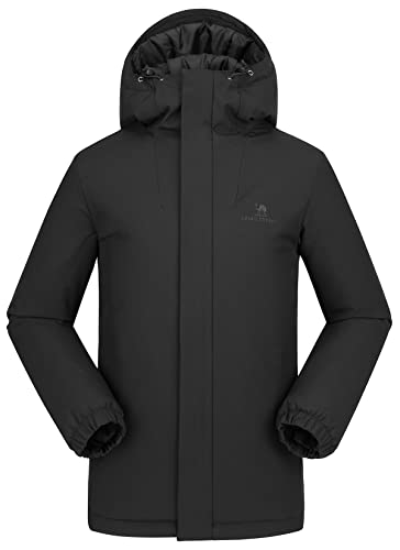 Herren-Winterjacke, wasserdicht, warm, Schnee-Skijacke, Kunstfell-Fleece, Regenmäntel mit abnehmbarer Kapuze und winddichten Bündchen, A-Schwarz, XX-Large von CAMELSPORTS