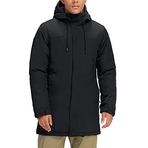 Herren Wintermantel, lang, warm, mit Kapuze, lässig, gesteppt, Puffer-Parka, winddicht - Schwarz - X-Large von CAMELSPORTS