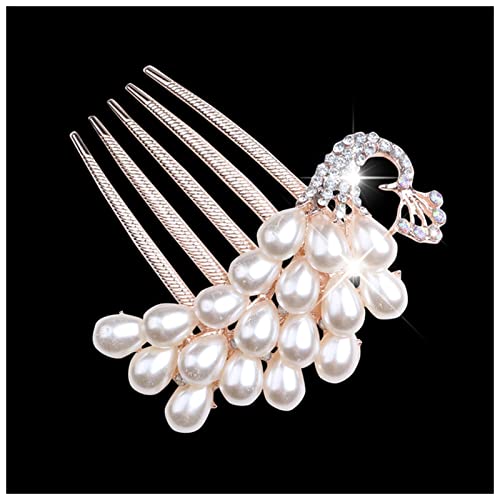 CAMEMO Haarklammer Trendy Strass Haarclips Hochzeit Braut Faux Perlen Blume Pfau Haar Kämmt Korean Mode Kristall Mädchen Haarnadel Geschenke Haarklammer Groß(3) von CAMEMO