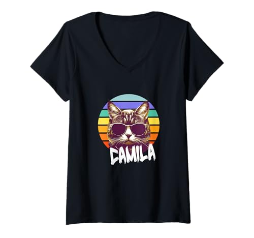 Damen CAMILA - Schöner Mädchen Name mit lustiger Katze T-Shirt mit V-Ausschnitt Damen CAMILA - Schöner Mädchen Name mit lustiger Katze T-Shirt mit V-Ausschnitt von CAMILA Tochter Enkel Geburtstag Geschenkideen