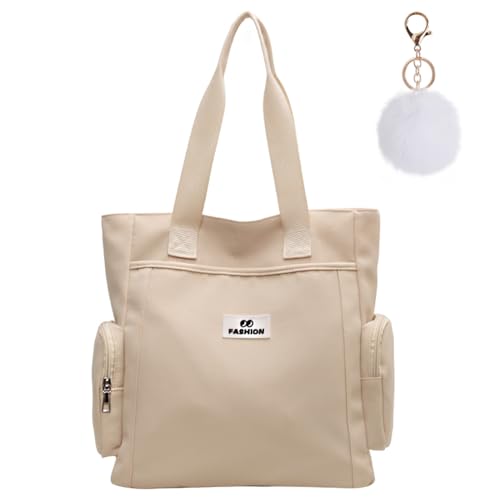 CAMILIFE Canvas Umhängetasche Damen mit Reißverschluss Lässige Shopper Tote Bag School Henkeltasche Stofftasche Alltagstaschen für Arbeit, Reisen, Einkaufen (Beige-Tote1) von Camilife