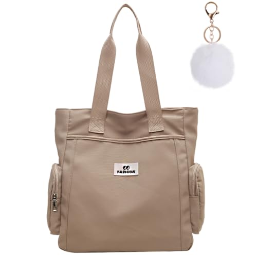 CAMILIFE Canvas Umhängetasche Damen mit Reißverschluss Lässige Shopper Tote Bag School Henkeltasche Stofftasche Alltagstaschen für Arbeit, Reisen, Einkaufen (Hellbraun-Tote1) von Camilife