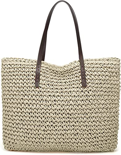 Camilife Sommer Strand Tasche, Damen Stroh Handtasche Sea Handarbeit Strohtasche Umhängetasche Groß Schultertasche für Frauen Reisen Urlaub Täglicher Gebrauch Tragetasche mit Reißverschluss von Camilife