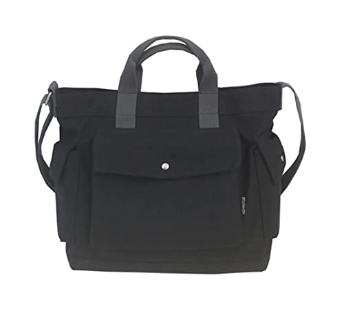 Canvas Tasche Damen Herren Umhängetasche,Täglich Canvas Tote Bag Schultertasche Shopper Lässige Laptop Bag Henkeltasche Einkaufstasche Stofftasche für Uni,Arbeit,Schule,Reise Einkaufen (L, Schwarz) von Camilife