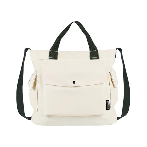 Canvas Tasche Damen Herren Umhängetasche,Täglich Canvas Tote Bag Schultertasche Shopper Lässige Laptop Bag Henkeltasche Einkaufstasche Stofftasche für Uni,Arbeit,Schule,Reise und Einkaufen (S, Beige) von Camilife