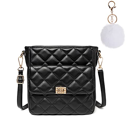 Umhängetaschen für Damen Schultertasche mit Mehreren Taschen für Damen Mittelgroße Handtasche mit Drehverschluss wasserdichte Messenger-Umhängetasche aus Weichem Leder (Schwarz) von Camilife