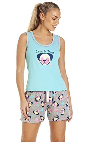 Camille Damen Mops & Katze Kurze Pyjama Sets 36-38 Aqua von Camille