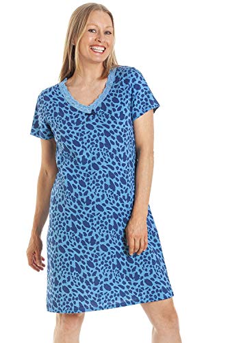 Damen Nachthemd für den Sommer weiche Baumwolle Prints 46-48 Blue Animal von Camille