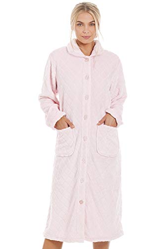 Camille Damen Supersoft Button Front-Diamant-Print-Hausmantel 38-40 Diamond Pink von Camille