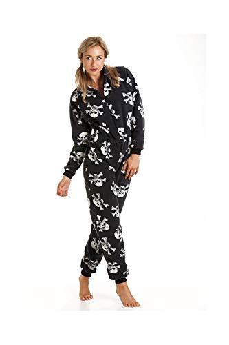 CAMILLE Damen Verschiedene Design super weiche Fleece Onesies 46-48 Black White Skull von Camille