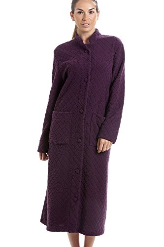 Camille Damen Weiches Fleece Florale Durchlänge Button Up Hausmäntel 44-46 Purple von Camille