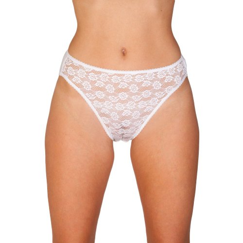 Camille Frauen Dreierpack Weiße Florale Spitze Vorne Hohe Bein Slips 40 von Camille