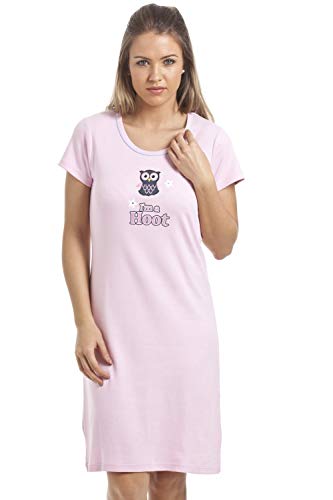 Camille Frauen Mehrfarbige Neinige Print Kurzarm-Baumwoll-Nachthemd 36-38 Pink Owl I'm A Hoot von Camille