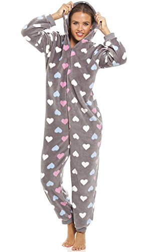 CAMILLE Mehrfarbiger Herzdruck Superweicher Grauer Onesie 46-48 von Camille