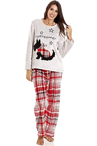 Camille Superweiche warme Fleece-Charakter-Pyjama-Sets für Damen 38-40 Scotty Dog von Camille