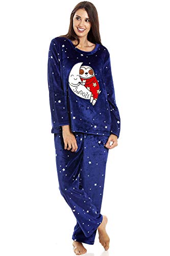 Camille Superweiche warme Fleece-Charakter-Pyjama-Sets für Damen 38-40 Sloth von Camille