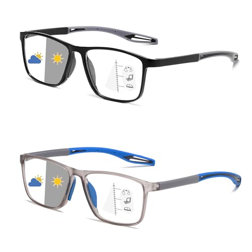 CAMKIDS Gleitsichtbrille Progressive Multifokus Lesebrille Herren 2 Pack TR90 Sportstil Bequem und leicht Anti-Blaulicht Lesehilfen für Herren+1.5 von CAMKIDS