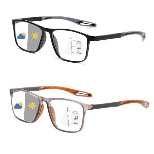 CAMKIDS Gleitsichtbrille Progressive Multifokus Lesebrille Herren 2 Pack TR90 Sportstil Bequem und leicht Anti-Blaulicht Lesehilfen für Herren+1.5 von CAMKIDS