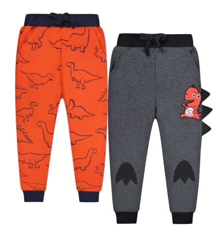 CAMLAKEE 2er Pack Kinder Jungen Jogginghose Dinosaurier Baumwolle Kleinkind Sweathose Sporthose Jogger Hose Stil 6 DE: 116-122 (Herstellergröße 7) von CAMLAKEE