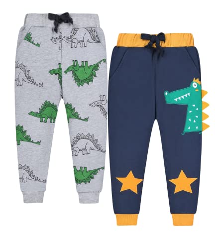 CAMLAKEE 2er Pack Kinder Jungen Jogginghose Dinosaurier Baumwolle Kleinkind Sweathose Sporthose Jogger Hose Stil 7 DE: 116-122 (Herstellergröße 7) von CAMLAKEE