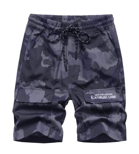 CAMLAKEE Camouflage Kurze Hosen Jungen Cargoshorts Kinder Shorts Bermuda Sommershorts Jungs mit Elastische Taille Tarnung DE: 122-128 (Herstellergröße 130) von CAMLAKEE