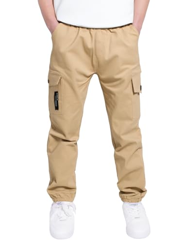 CAMLAKEE Cargohose Jungen Jogginghose Kinder Cargo Hosen Jungs Arbeitshose mit Elastischem Bund Beige DE: 128-134 (Herstellergröße 130) von CAMLAKEE